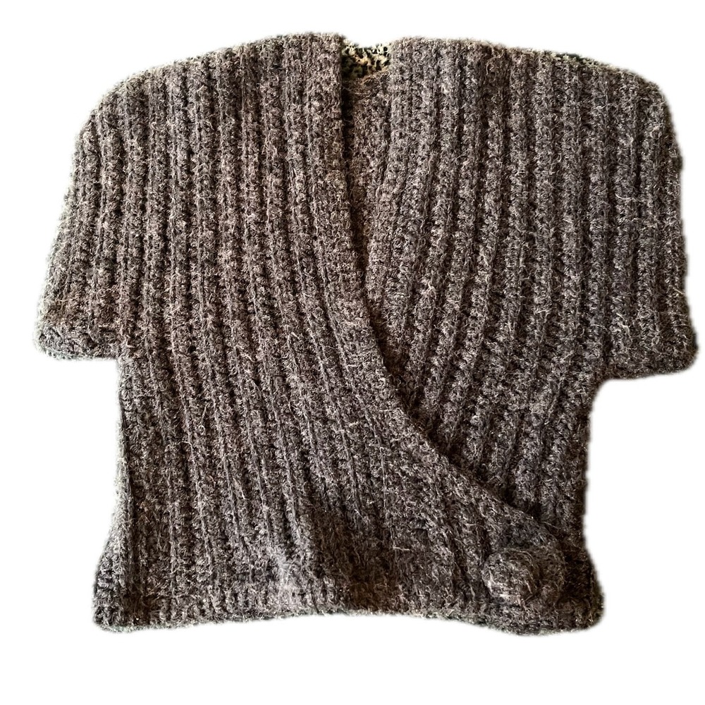Handmade Vintage Grey Chunky Wrap Sweater Cap Sleeve Cropped Sz S Fall Academia